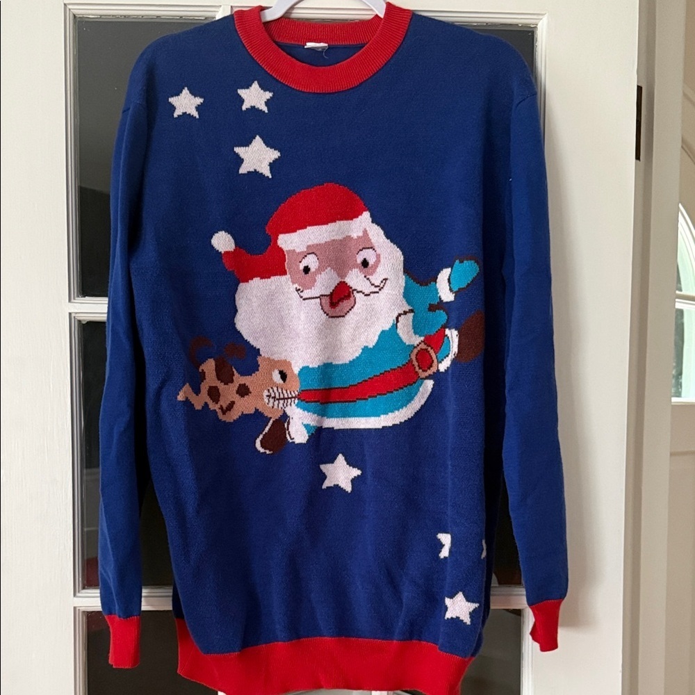 Tacky Festive Blue Santa Sweater-vintage